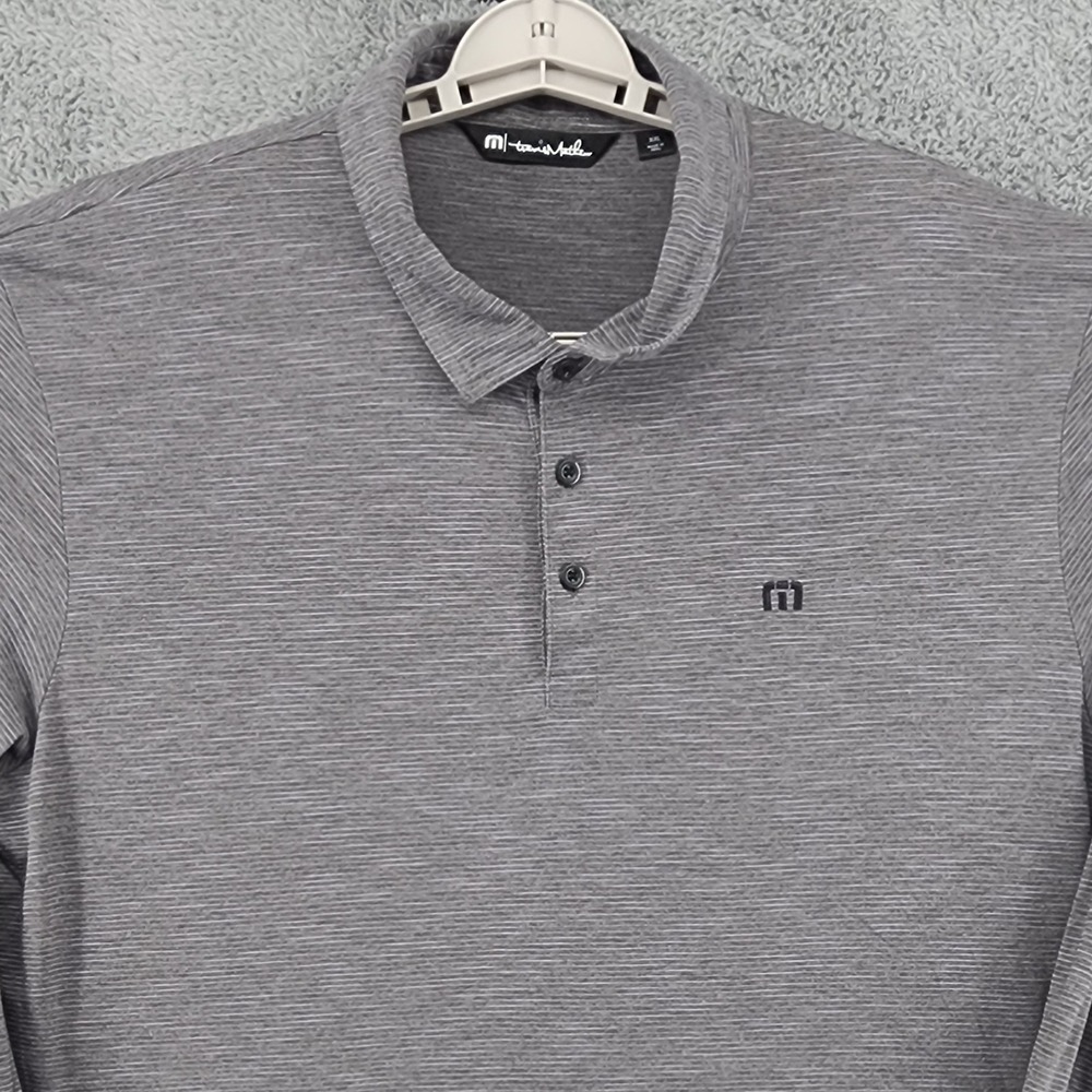 Travis Mathew Polo Shirt Mens XXL Gray Micro Stripe Yacht Club Long Sleeve Cuffs
